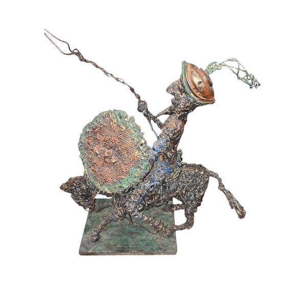 Artist C. Serraty Wire Sculpture Cowboy On A Horse With Lasso Signed - Picture 7 of 9